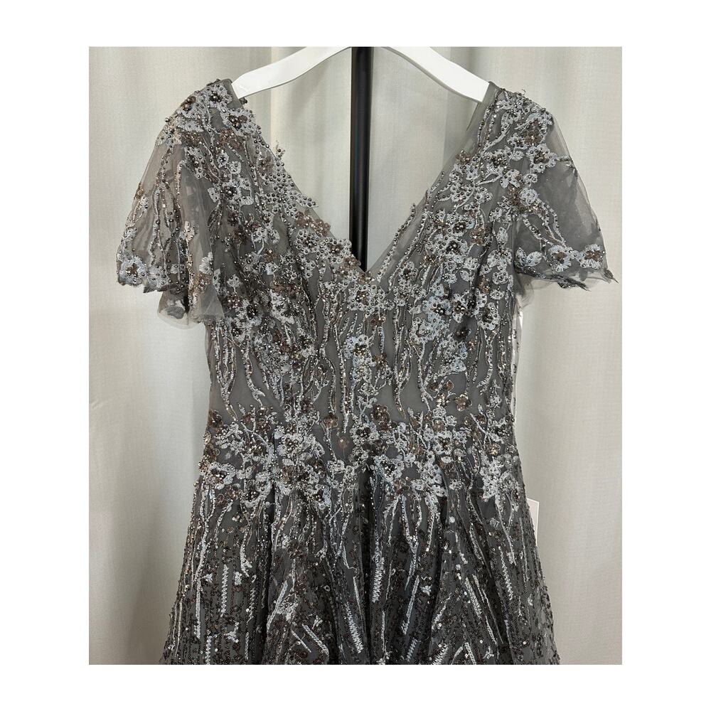 Mac Duggal Embellished Butterfly Fit Flare Tea-Length Dress Gray 20392 Sz 10 NWT - Picture 4 of 16